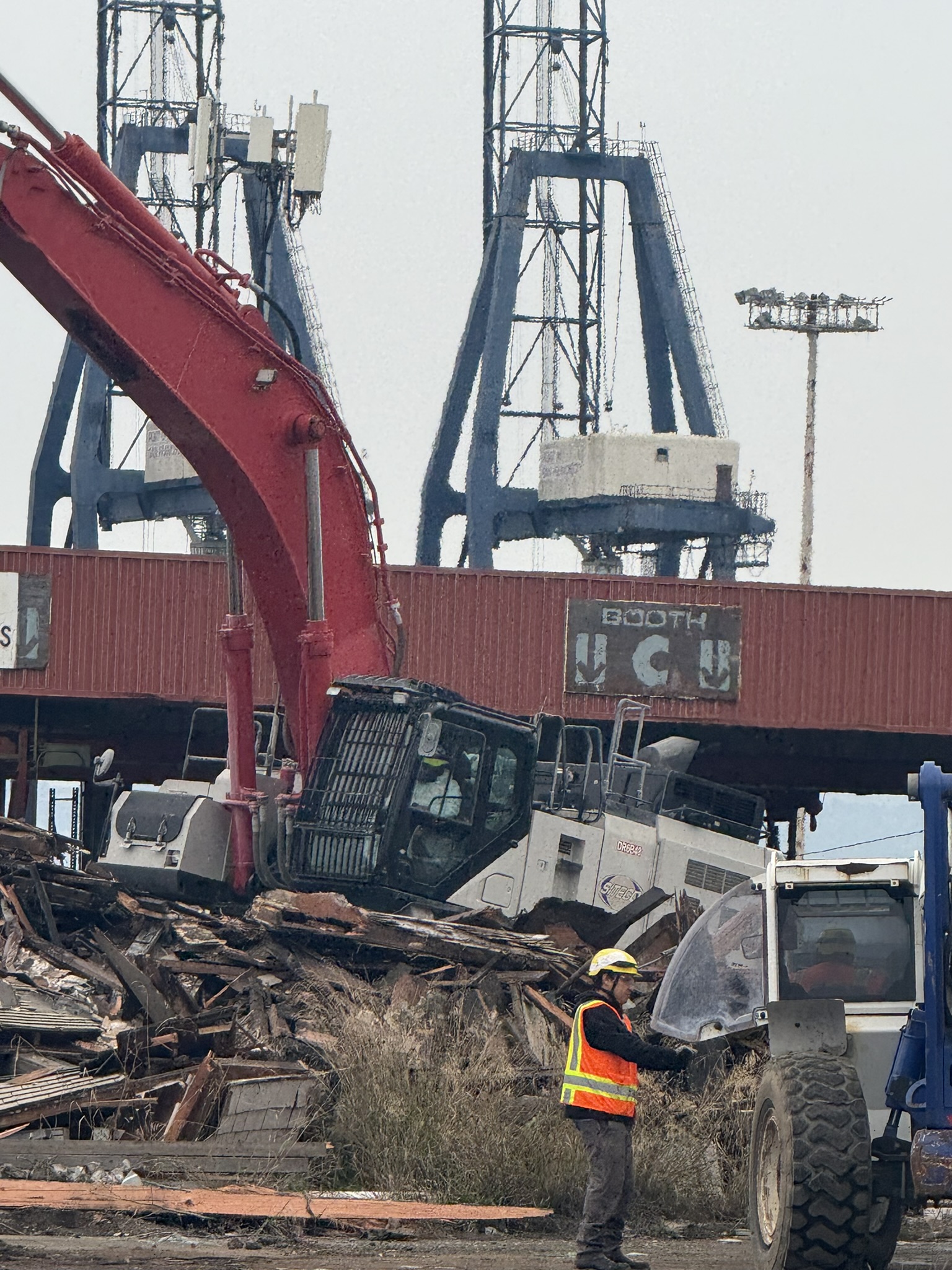 Excavator on rubble
